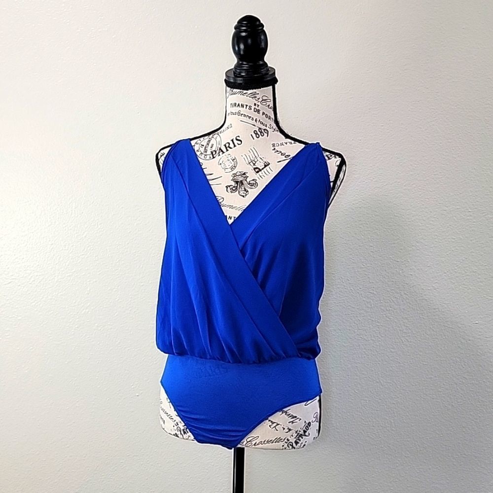 ROYAL BLUE DEEP V LOOSE FITTING BODY SUIT by BLANC